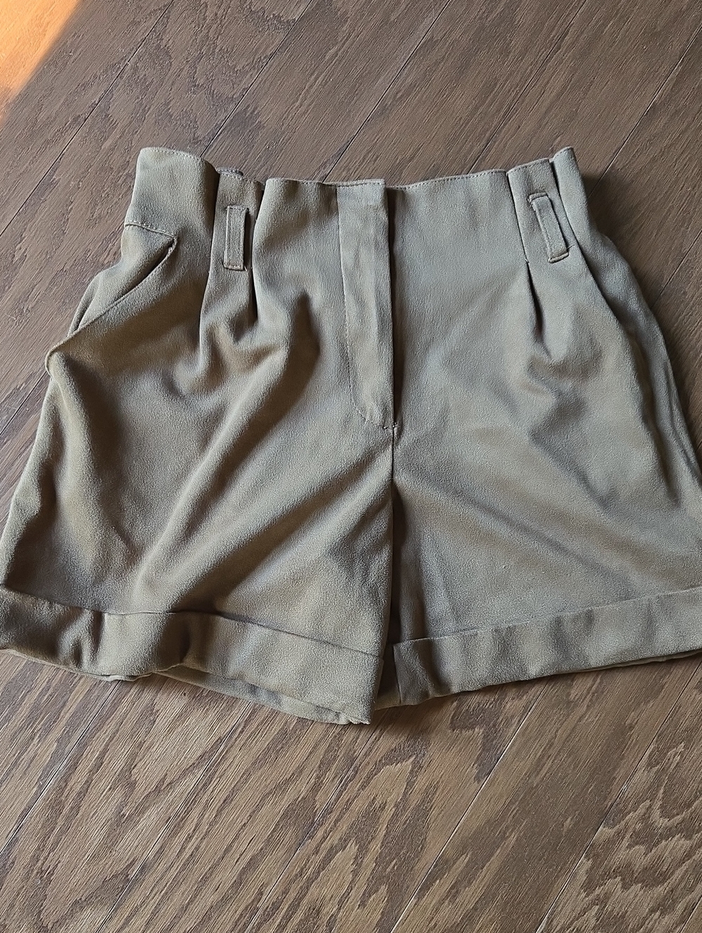 Sara ,High-Waist Beige Women’s Tailored Shorts ,Faux Suede Sable